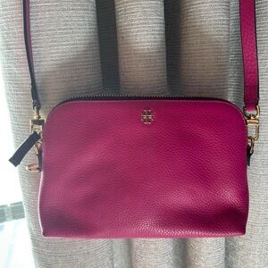 Tory Burch Pink Pebbled Leather Crossbody with Gold Hardware